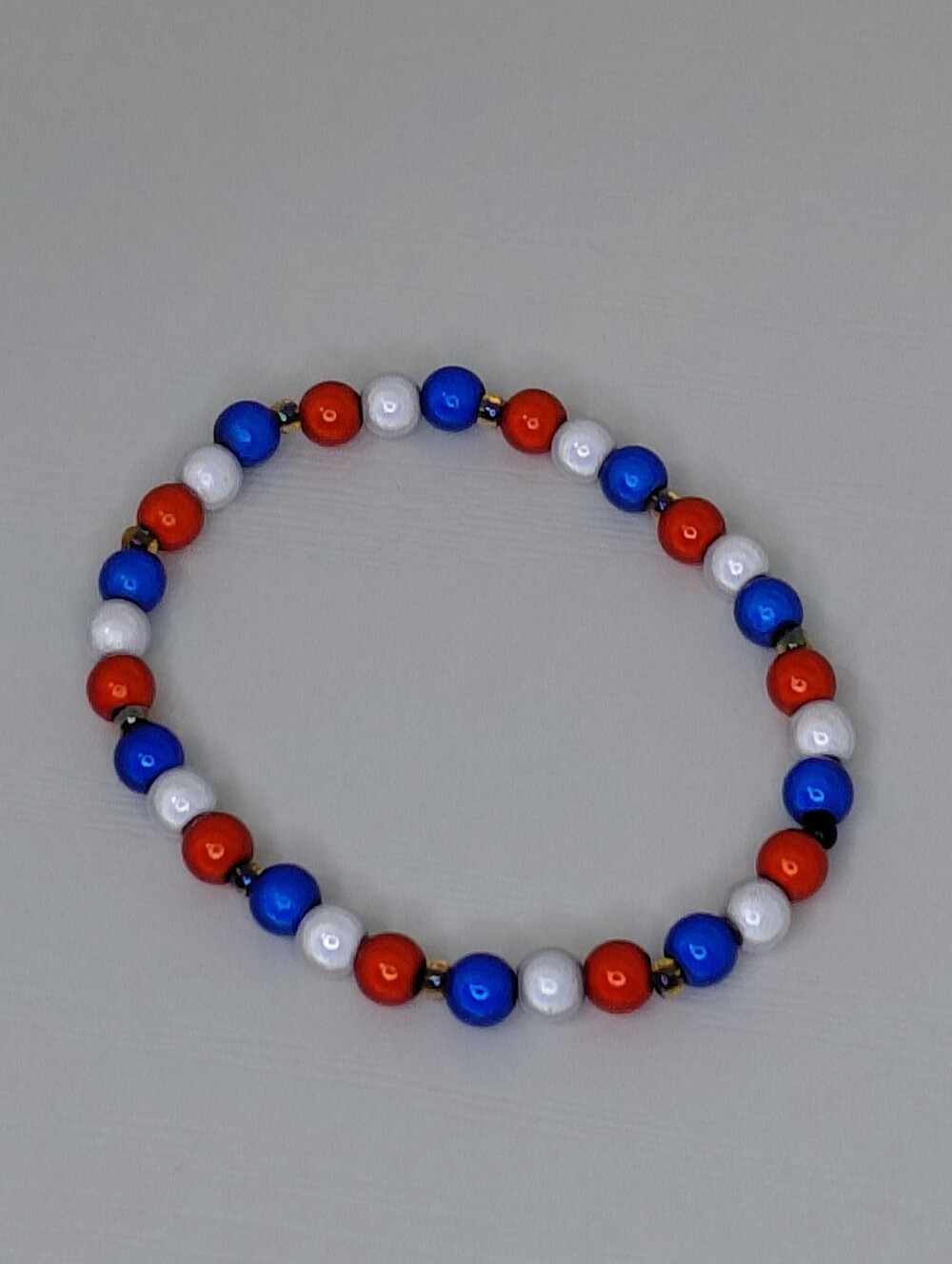 Handmade Red White & Blue Beaded Stretch Bracelet 7 Inches 4th Of July Patriotic
